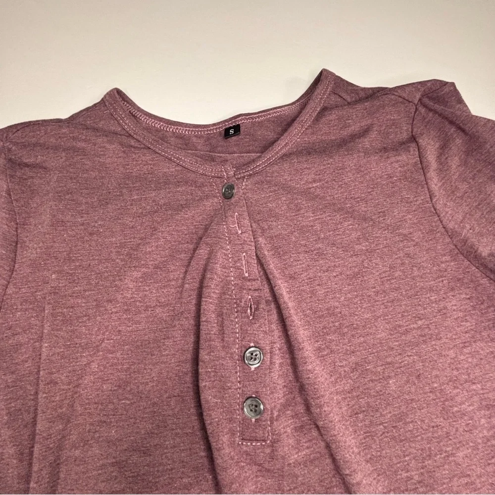 Purple Short Sleeve Henley Shirt - Picture 2 of 4